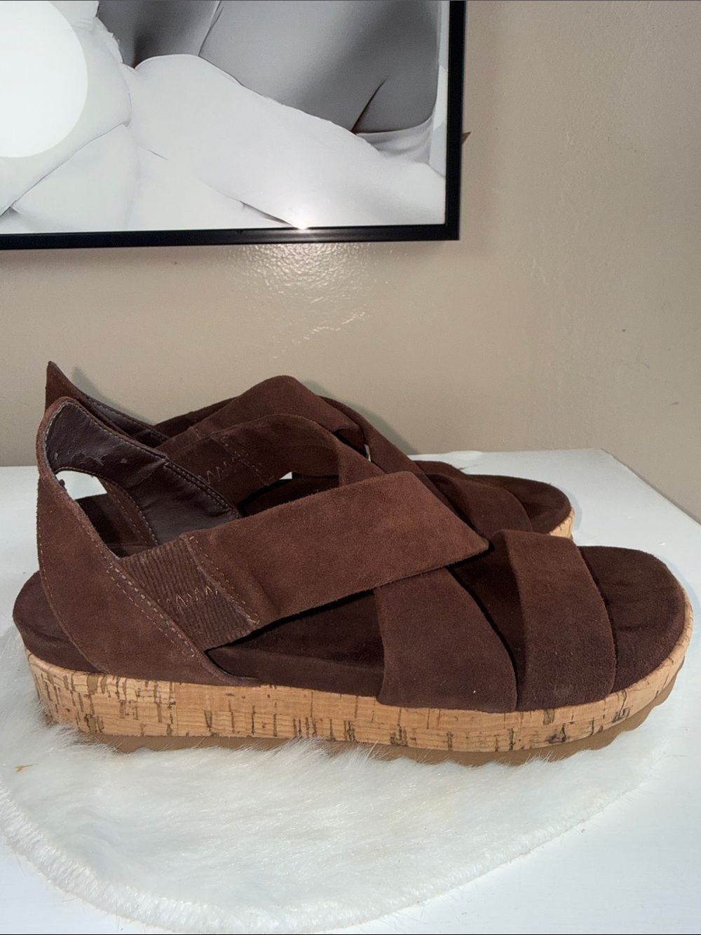 Bernardo Brown Suede Cork Platform Sandals